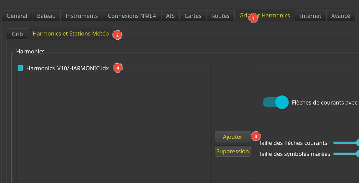 Paramétrage des harmonics
